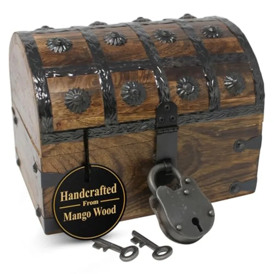 

Handmade Pirate Treasure Chest for Prizes and Classroom with Lock and Skeleton Keys Lockable Wooden Storage Chest Box Pirate De
