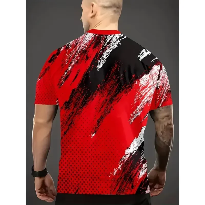 3D Digital Print Men T Shirt 2026 Breathable Mesh Quick Dry Short Sleeve Red Black Brush Print Gym Running Fitness Casual