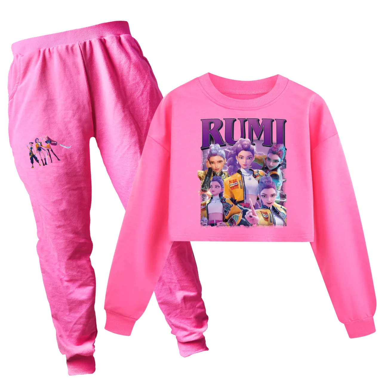 

KPop Demon Hunter Kids Long Sleeve Sport Suit Hoodie Top And Pants Set Loose Fit Children's Autumn Clothing for Boys And Girls