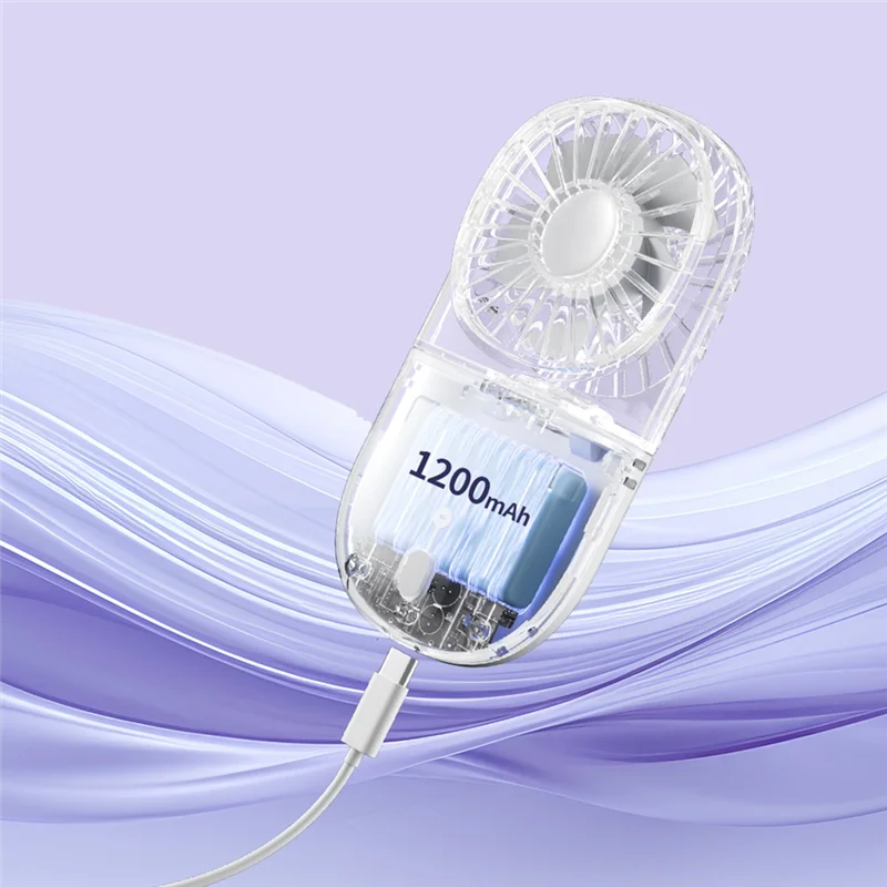 Mini Folding Fan Portable USB Transparent Fan Comfortable Neck Hanging Fan White