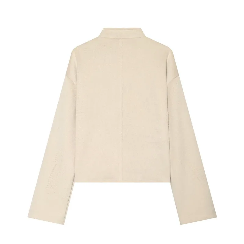 NINE ZAR Women's Loose Woolen Jacket Collar Stand-Up Knot Buckle Chinese National Style Casual New Fashion Outerwear