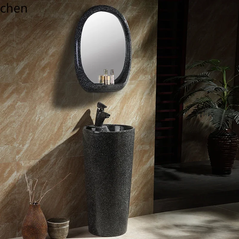 TP-30  ceramic vertical washbasin floor-to-ceiling outdoor washbasin cylindrical black small pillar basin