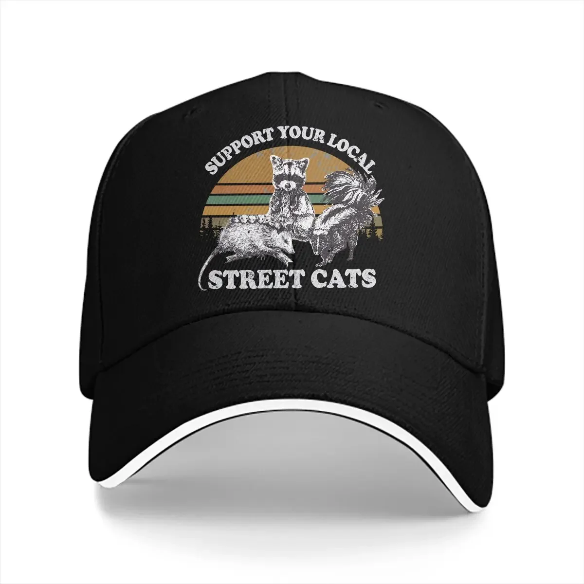 Pure Color Dad Hats Support Your Local Street Cats Men's Hat Sun Visor Baseball Caps Opossum Peaked Cap