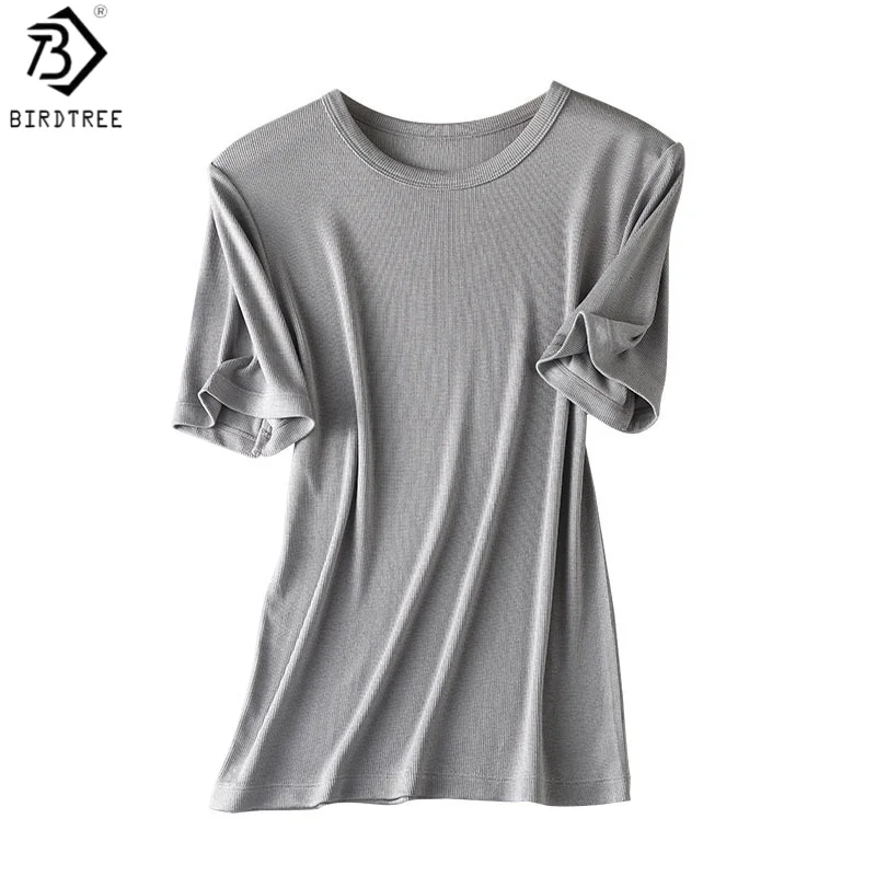 

Футболка Birdtree из 34,6% натурального шелка, однотонная, с круглым вырезом, повседневная, мягкая, женская, с коротким рукавом, новая дышащая одежда 2026 года T61029JF