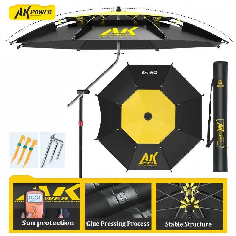 

2M-2.4M Large Universal Fishing Umbrella Double-Layer Fold Parasol 360° Adjustment Octagonal 3-7 People Sun Protection