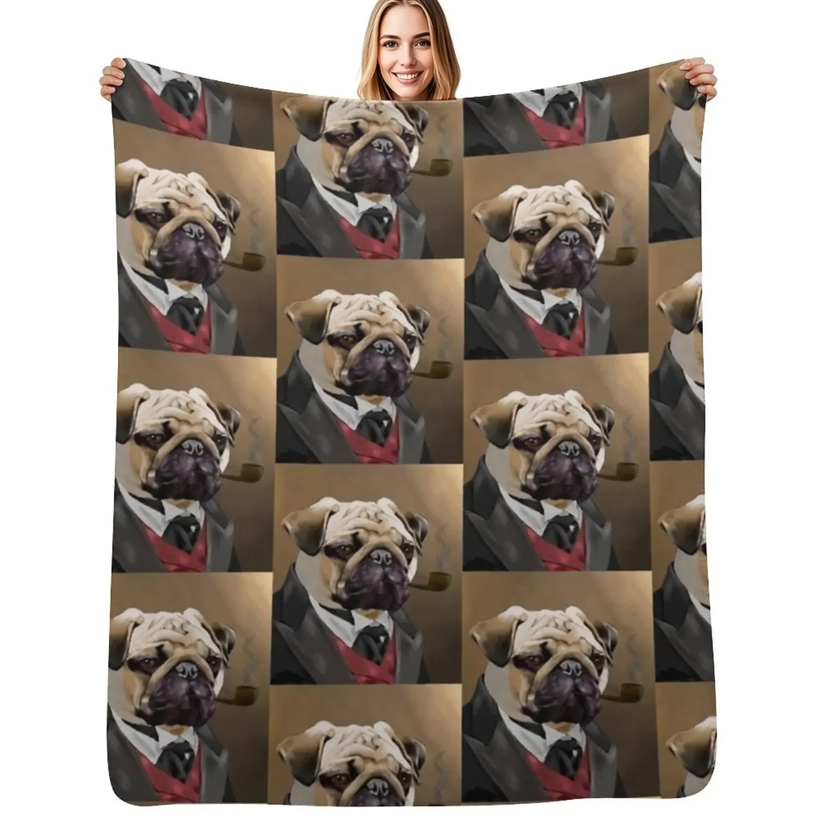 

Pug smoking a pipe Throw Blanket Fashion Sofas Tourist Sofa Blanket