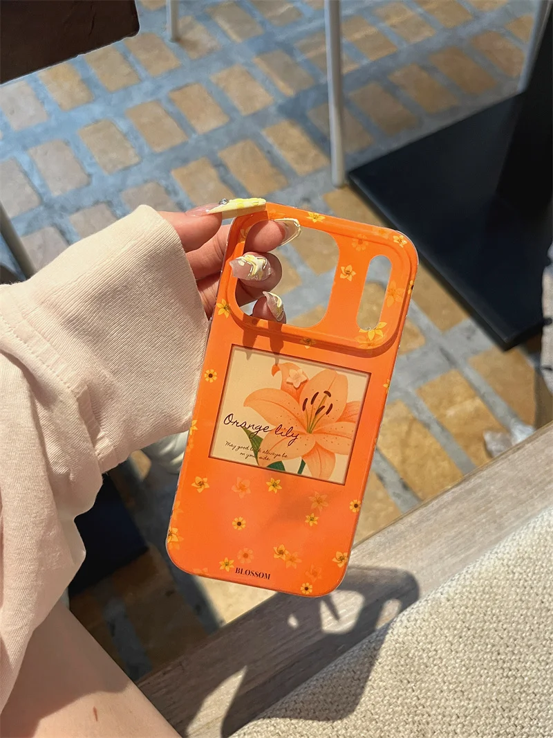 

New Fashion Cute orange Flower Phone Case For iPhone 17 Pro 14 15 Pro Max 14Pro Back Cover Shockproof Protective Cases 17pro