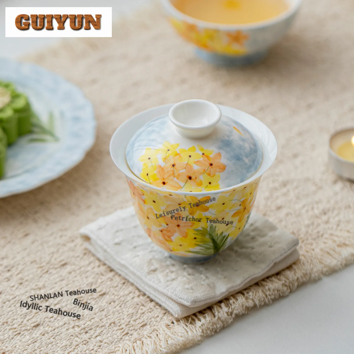 

140ml Oil Painting Style Hand-painted Star Bouquet Gaiwan Zen Tea Tureen Tea Bowl With Lid Kit Tea Maker Cover Bowl Tea Services