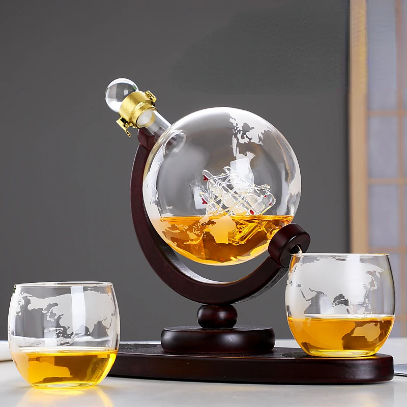 

Whiskey Decanter Set Crystal Glass Wine Glass Creative Globe Wine Bottle World Map Pattern Indoor Office Decoration