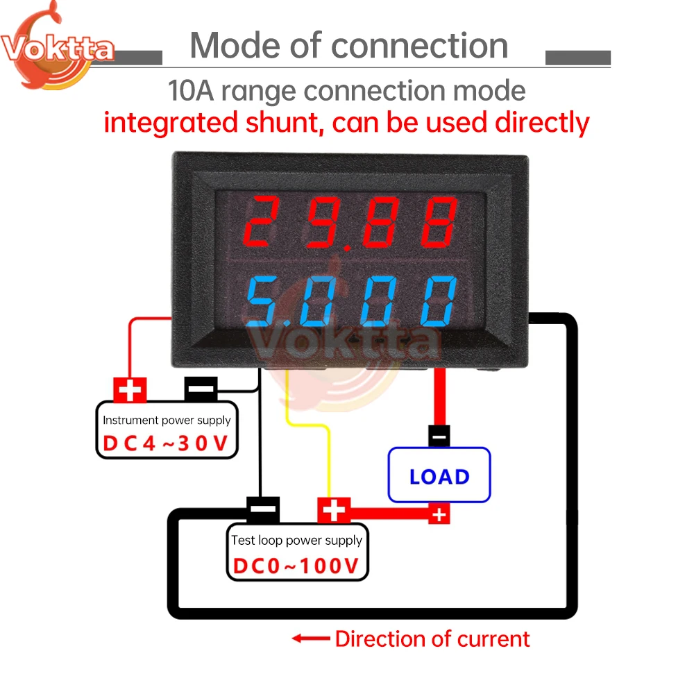 DC 100V 10A Mini Digital Voltmeter Ammeter 4 Bit 5 Wires Voltage Current Meter Volt Detector Tester Blue Red Dual LED Display