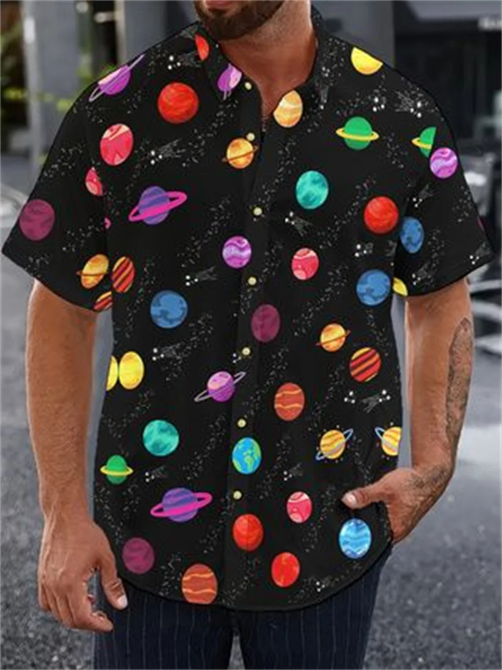 

2025 Planet Universe Space Science Fiction 3d Printing Casual Street Men's Shirt Hawaiian Shirt Men Short Sleeved Shirt For Men