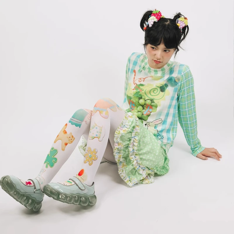Spring Women's White Sweet Cartoon Tights Japanese Kawaii Print Versatile Skinny Cute Legging High Elasticity Pantyhose Girls
