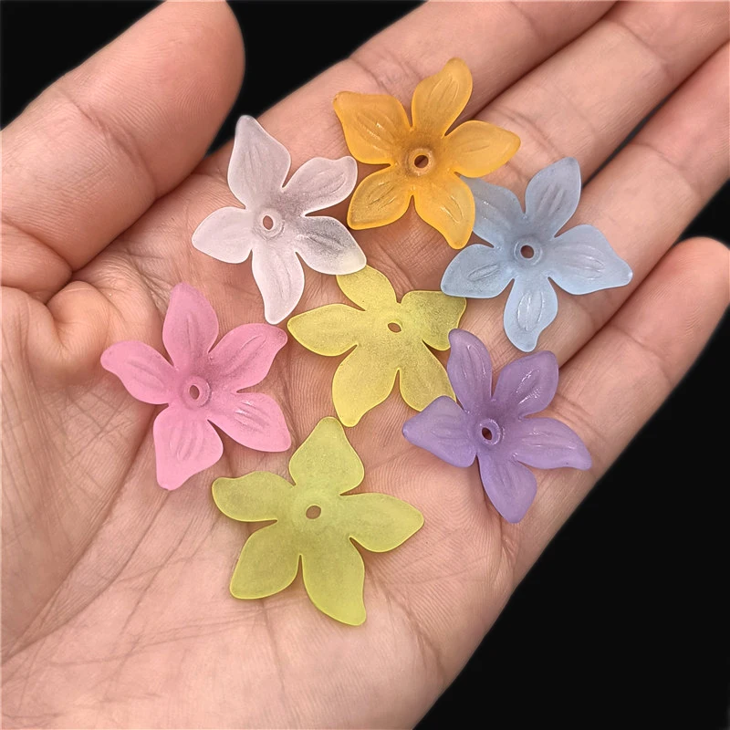 20pcs/bag 25mm*5mm Matte Bauhinia Flower Acrylic Beads Caps Jewelry Making DIY For Earrings Hair Accessories Necklaces