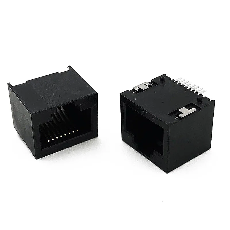 12 STKS RJ45 connector Netwerk socket 8P8C Modulaire Jack PCB Zwart SMT horizontale patch