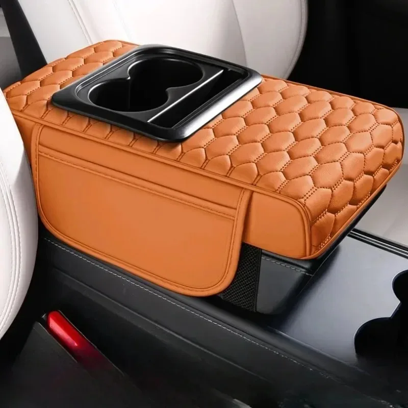 

3 Colors Portable Center Console Armrest Cushion Multifunctional PU texture Leather Armrest Pad Height Cup Holder Storage Box