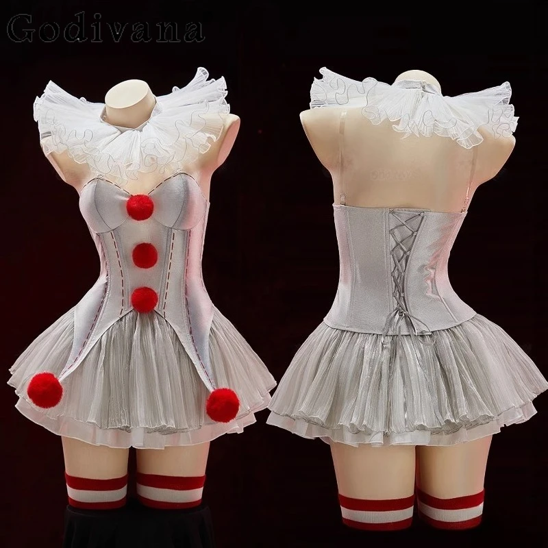 

Women Anime Silver Joker Halloween Skirt Set Sexy Lingeries Private Photo Shoot Suits Female Sleeveless Top and Skirt Outfits
