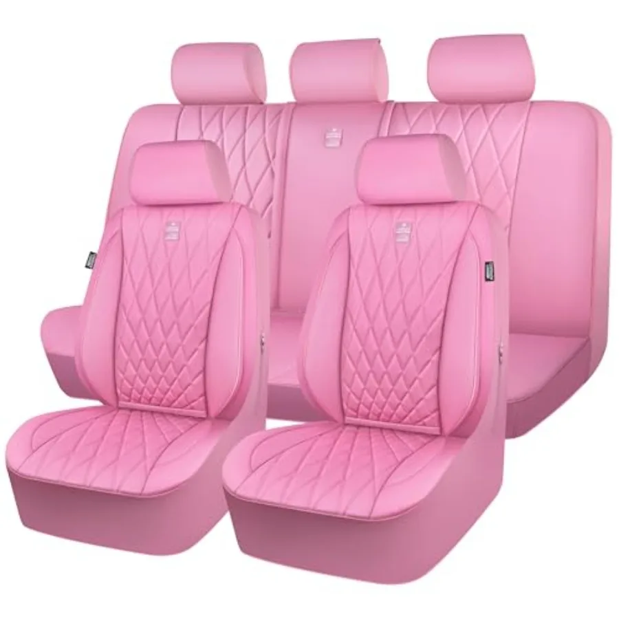 

5 Seats Piping Luxury Leather Seat Covers Full Set Anti-Slip Waterproof Seat Covers Compatible with Front Armrests Universal Fi