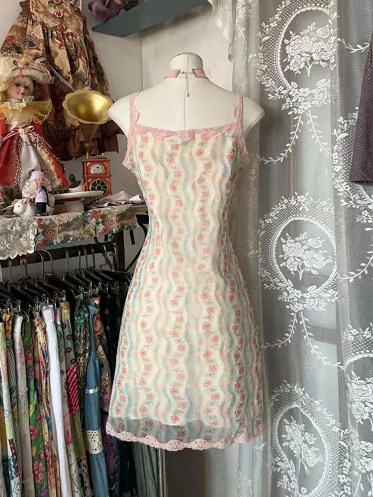 กระโปรงทรงเอลายลูกไม้ดอกไม้ฤดูร้อนสำหรับผู้หญิง ดีไซน์หวานช่วยให้ดูผอมเพรียว สไตล์ญี่ปุ่น กระชับเอว