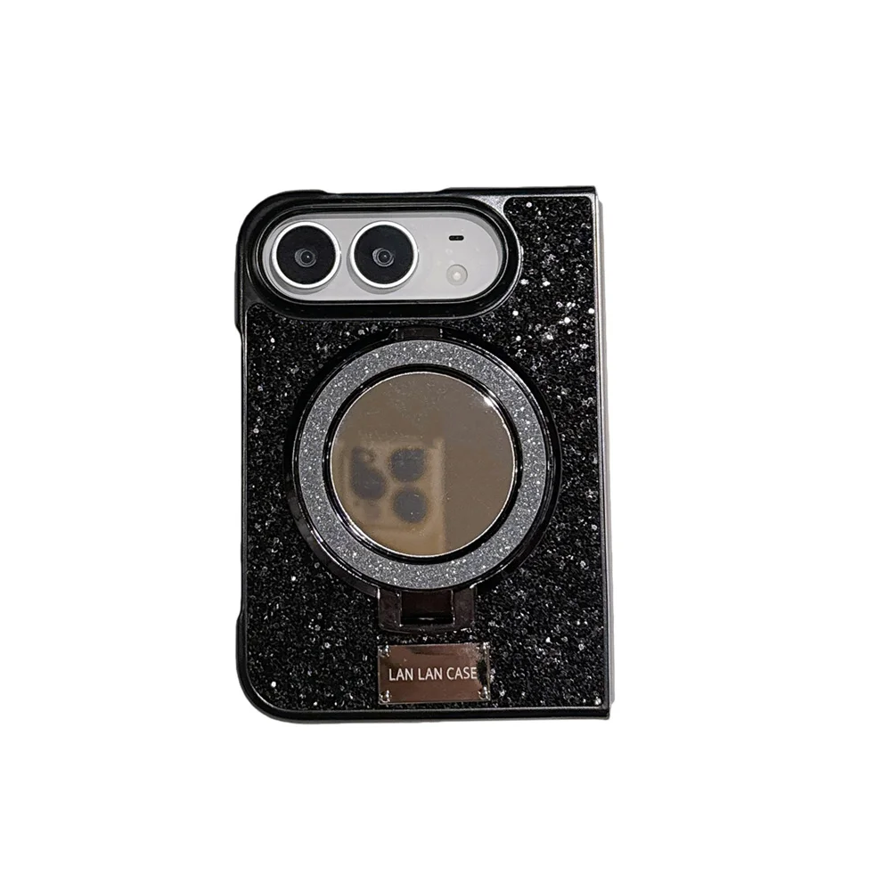 Fashion Korea Luxury Glitter black phone Case For iPhone Duo Fold Protection With Shockproof Fold Phone Cover Cute Cases Fundas