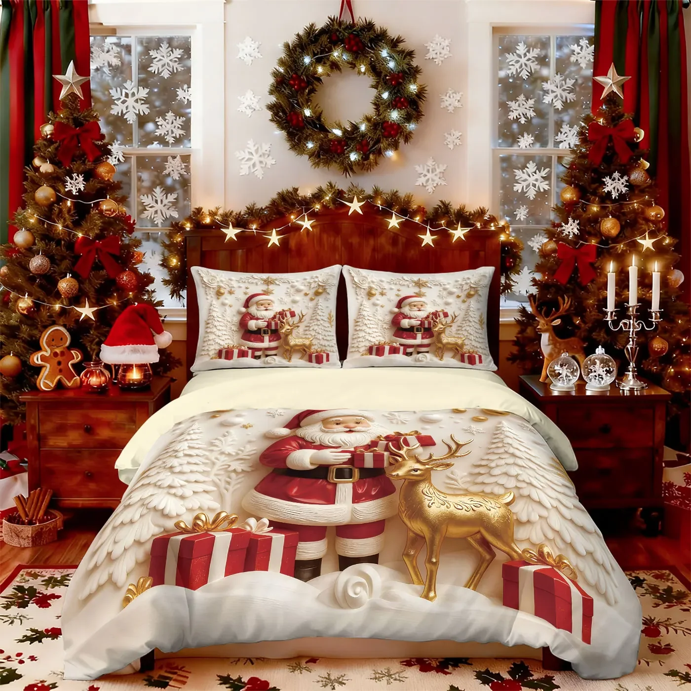 

3pcs Merry Christmas Snowman Bedding Set 3D Printed Coreless Multi Size Bedroom Home Decoration Machine Washable New Year Gift
