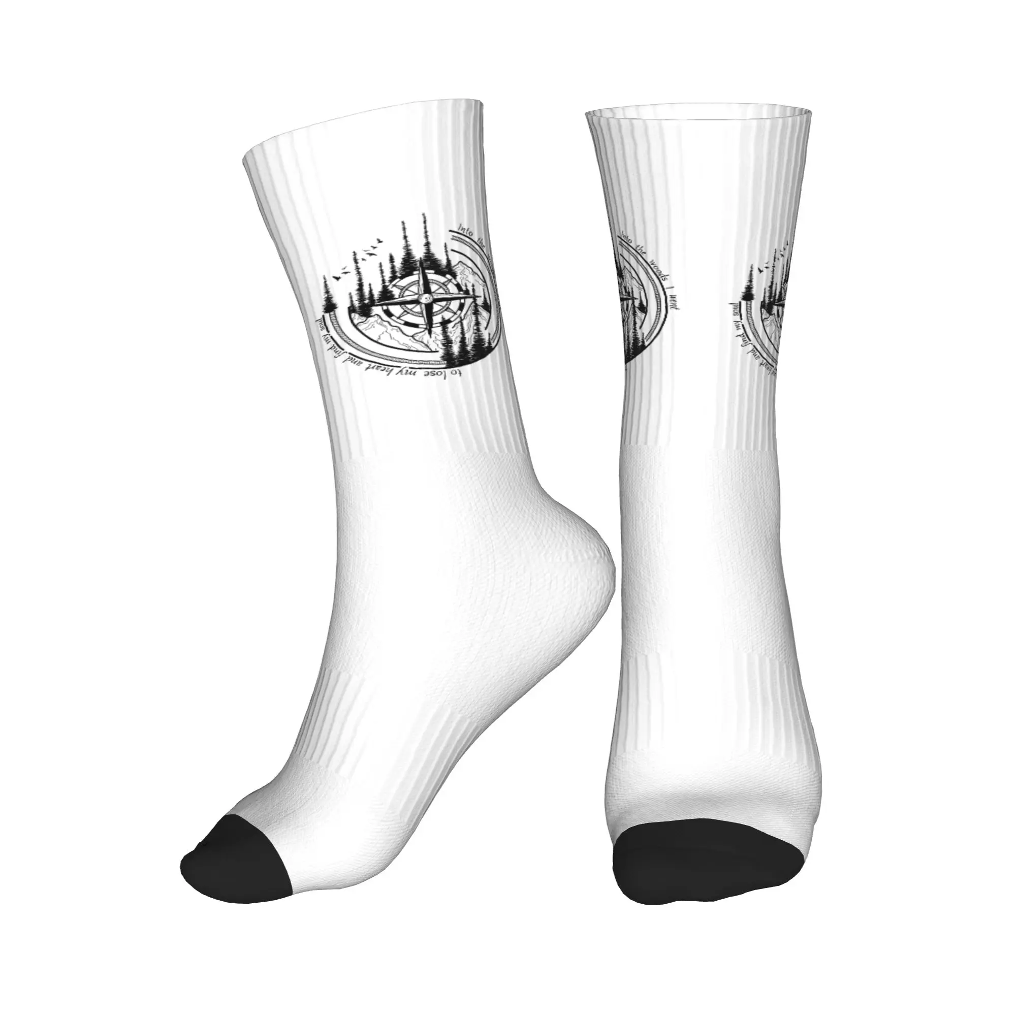 

Милые мужские носки для горных приключений с компасом, унисекс, удобные, теплые, с 3D-принтом, носки средней длины