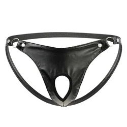 Sexy Men‘s Artificial Leather Metal Ring Thongs Jock Strap Underpants Underwear Pump Man Brazilian Thong Panties