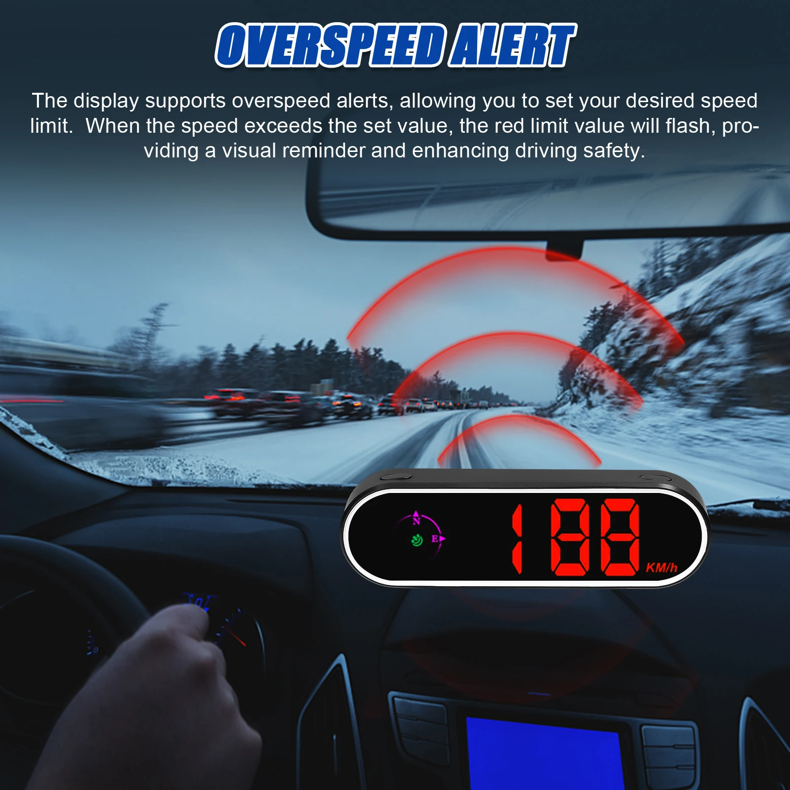 Car Headup Display GPS Digital Speedometer w/ Colorful LED Display Clock & Compass Function Overspeed Alarm for Car Truck