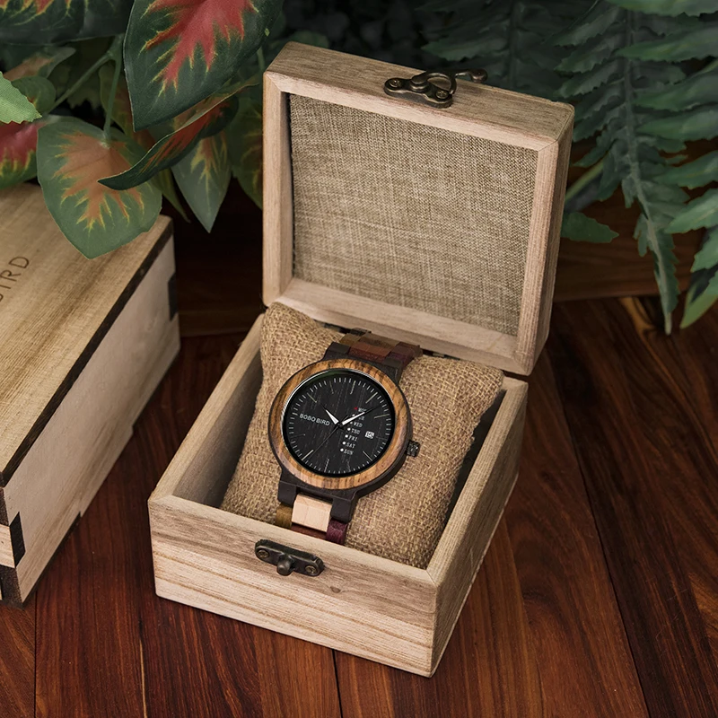 BOBO BIRD Couple Wooden Watch Luxury Brand Wood Timepieces Week Date Display Quartz Watches for Men Women Customized Family Gift