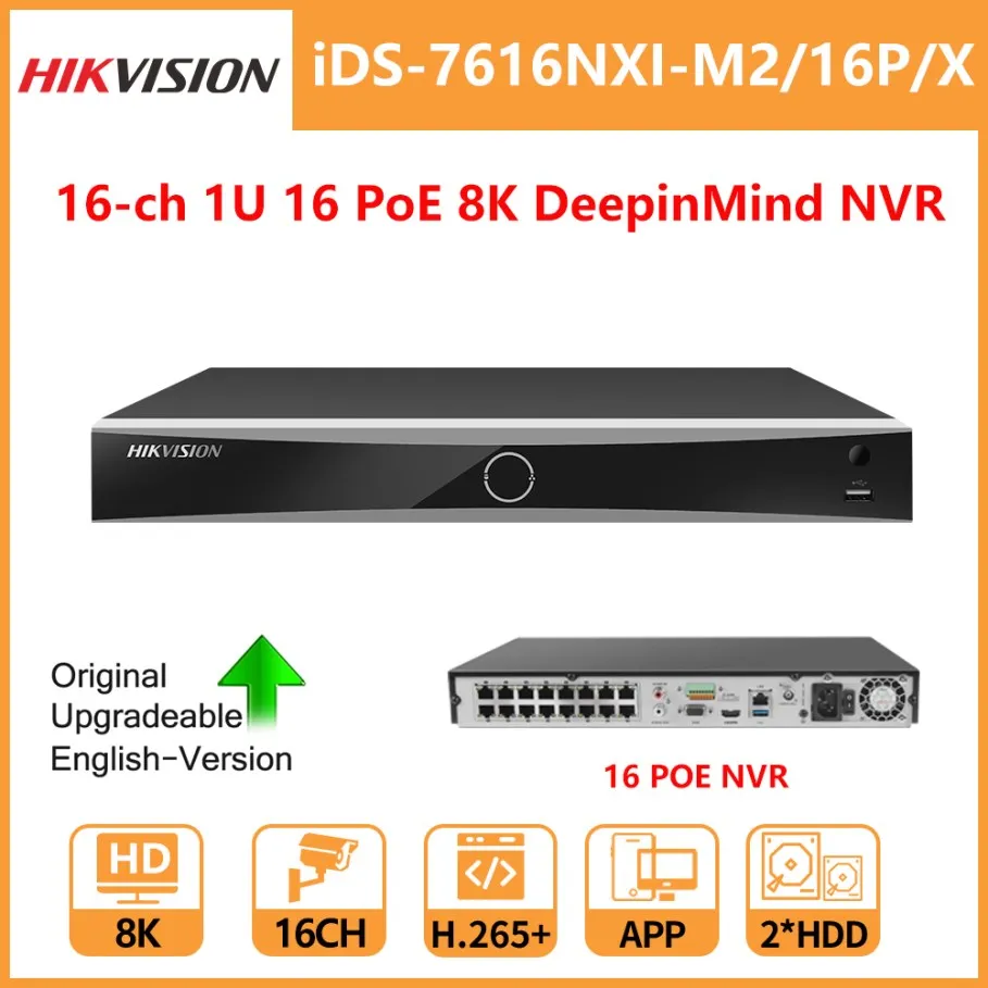 Hikvision 16-CH 1U 16 PoE 8K DeepinMind NVR iDS-7616NXI-M2/16P/X Facial Recognition Network Video Recorder