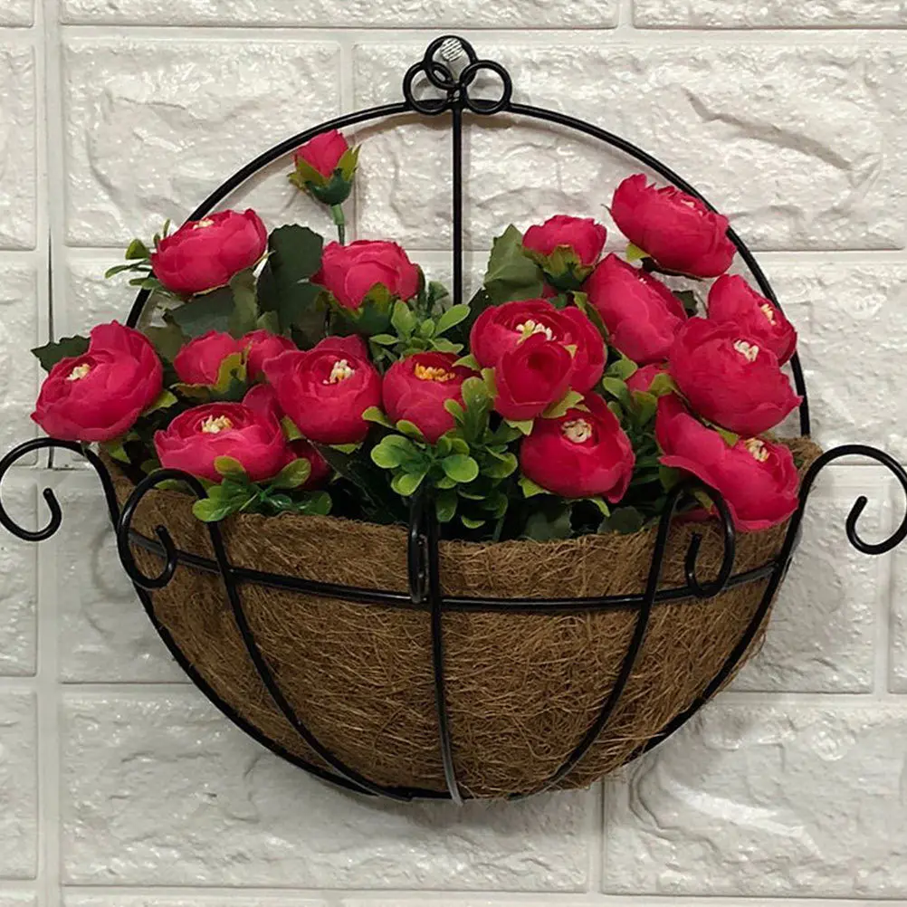 2 قطعة وعاء نبات معلق سلة زهور جوز الهند الزخرفية للداخلية في الهواء الطلق حديقة ديكور المنزل زارع معلق الحديد
