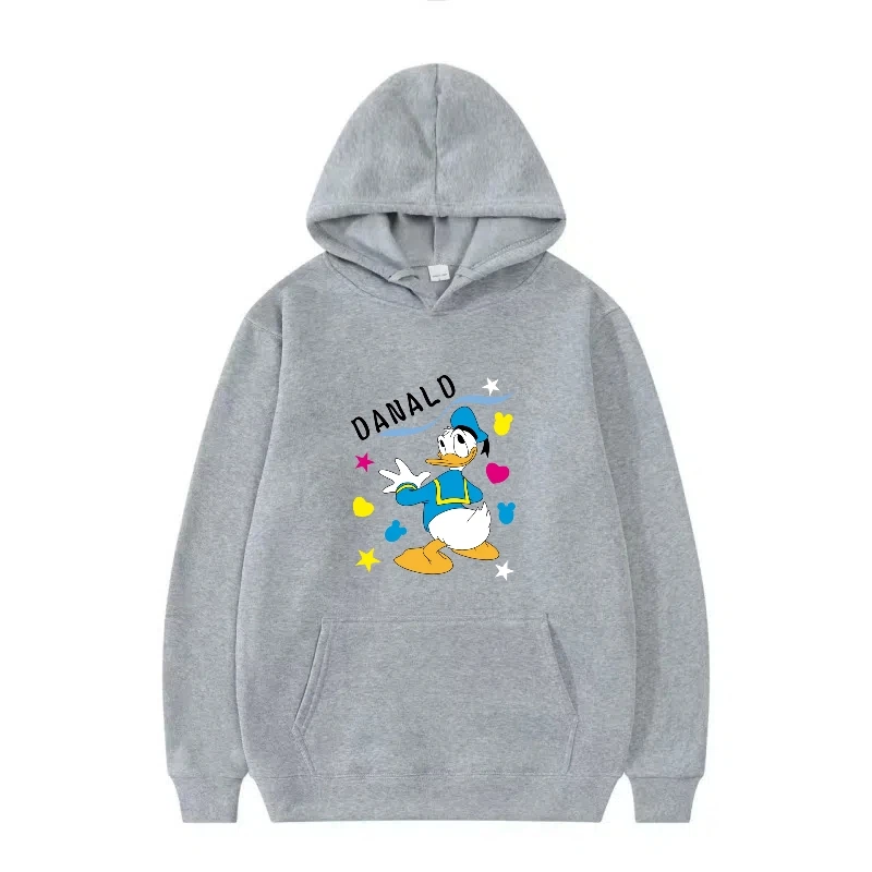Disney Mickey Mouse Donald Duck Kawaii femme automne Simple Y2k sweat à capuche pour homme mode rétro ample polyvalent sport polaire pulls