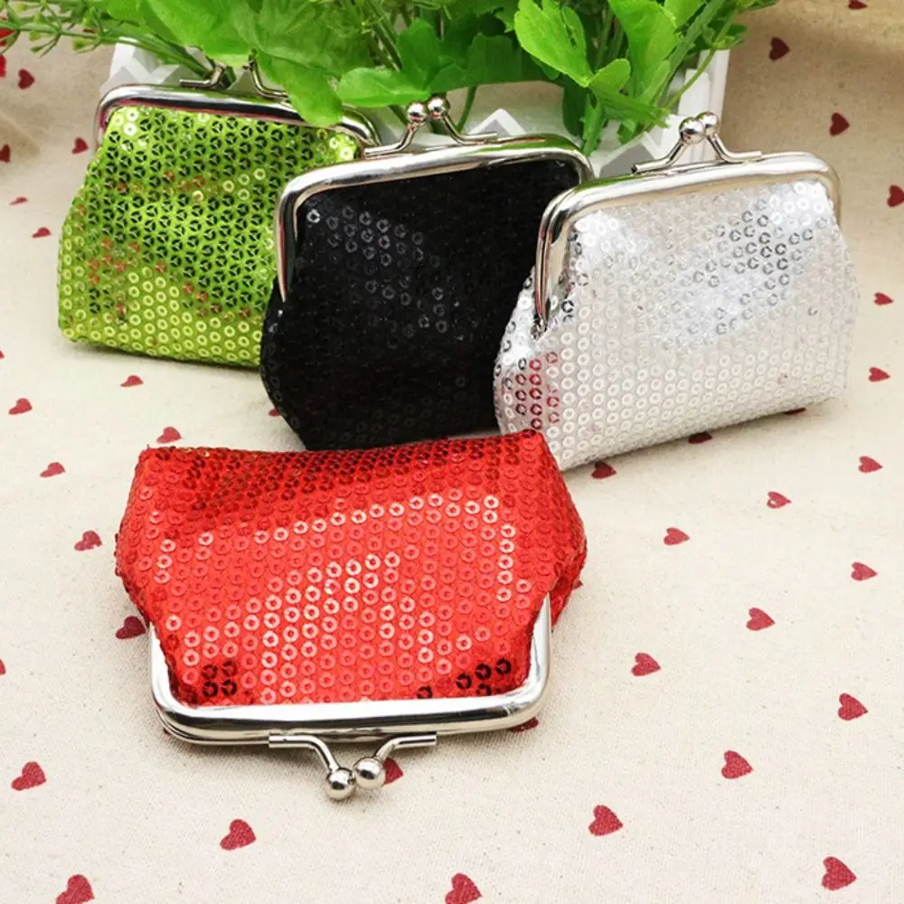 

Elegant Card Holder Sequin Coin Purse Storage Bag Money Bag Small Purse Bag Kiss Clasp Lock Keyring Clutch Lipstick Bag Women