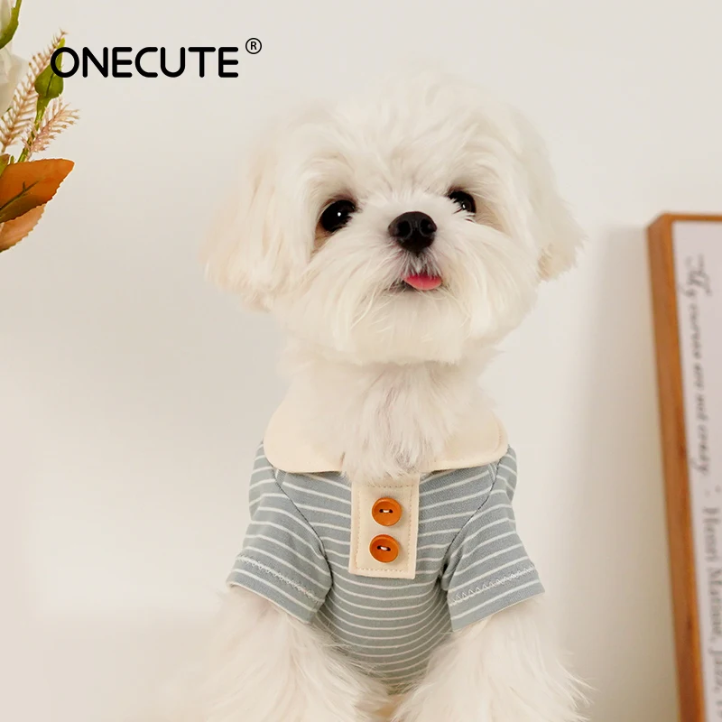 

Summer Striped Pet Shirt Cotton Breathable Casual Fashion Vest Comfortable Dog Soft White Blue Collar
