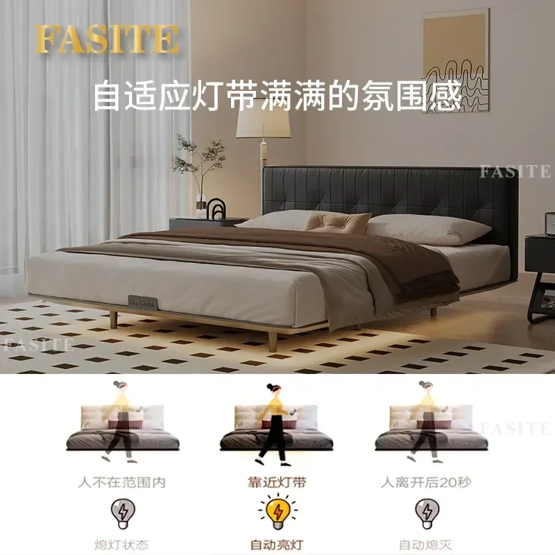 For Small Apartment Master Bedroom Eco Friendly Carbon Steel Leather Suspension Bed Double Size Antique Style High End