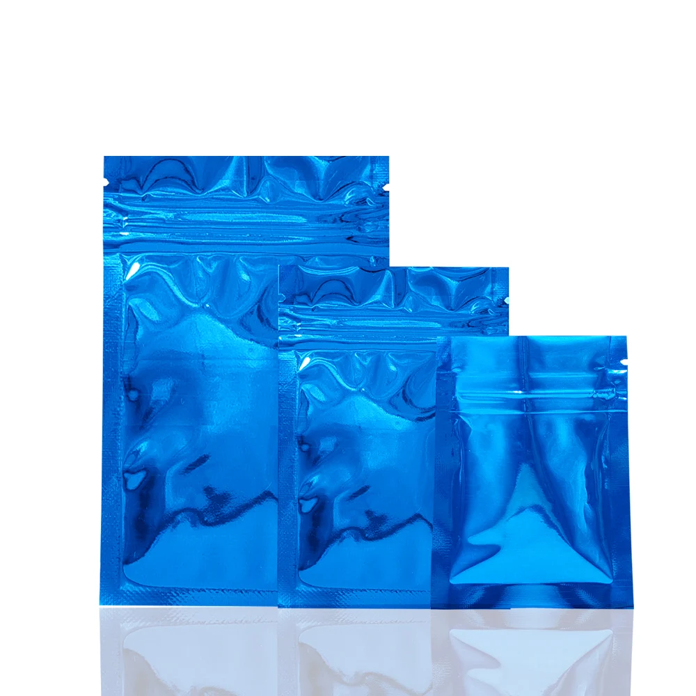 

Self Sealing Ziplock Aluminum Foil Packing Pouch Blue Colored Resealable Mylar Zipper Bags with Tear Notch For Bulk Food Tea