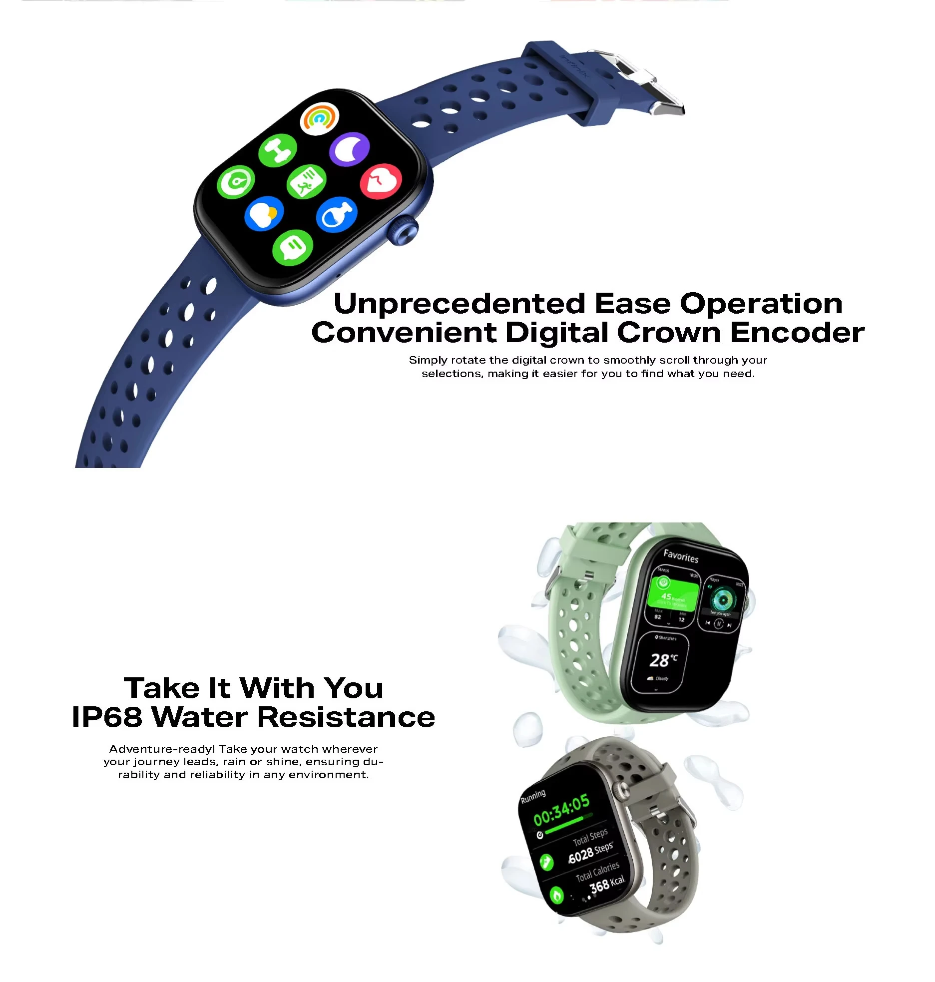 

Infinix XWatch H4 XW4L Black EU Version Smart Watch Fitness Tracker Heart Rate Monitor Waterproof Activity Tracker