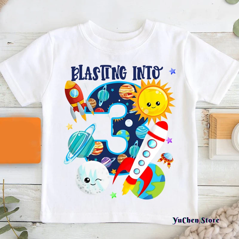 Boys Birthday T Shirt Boys Shirts Astronaut Matching Shirt Personalized Space Party Kids Summer Custom Name Toddler Baby Shirt