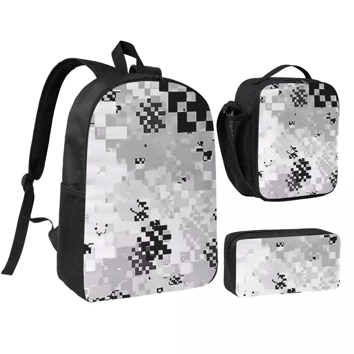 

Black And White Camouflage Backpack Boys Girls BookBag School Bag Computer Shoulder Bags 3ps Insulated Lunch Bag Pencil Case