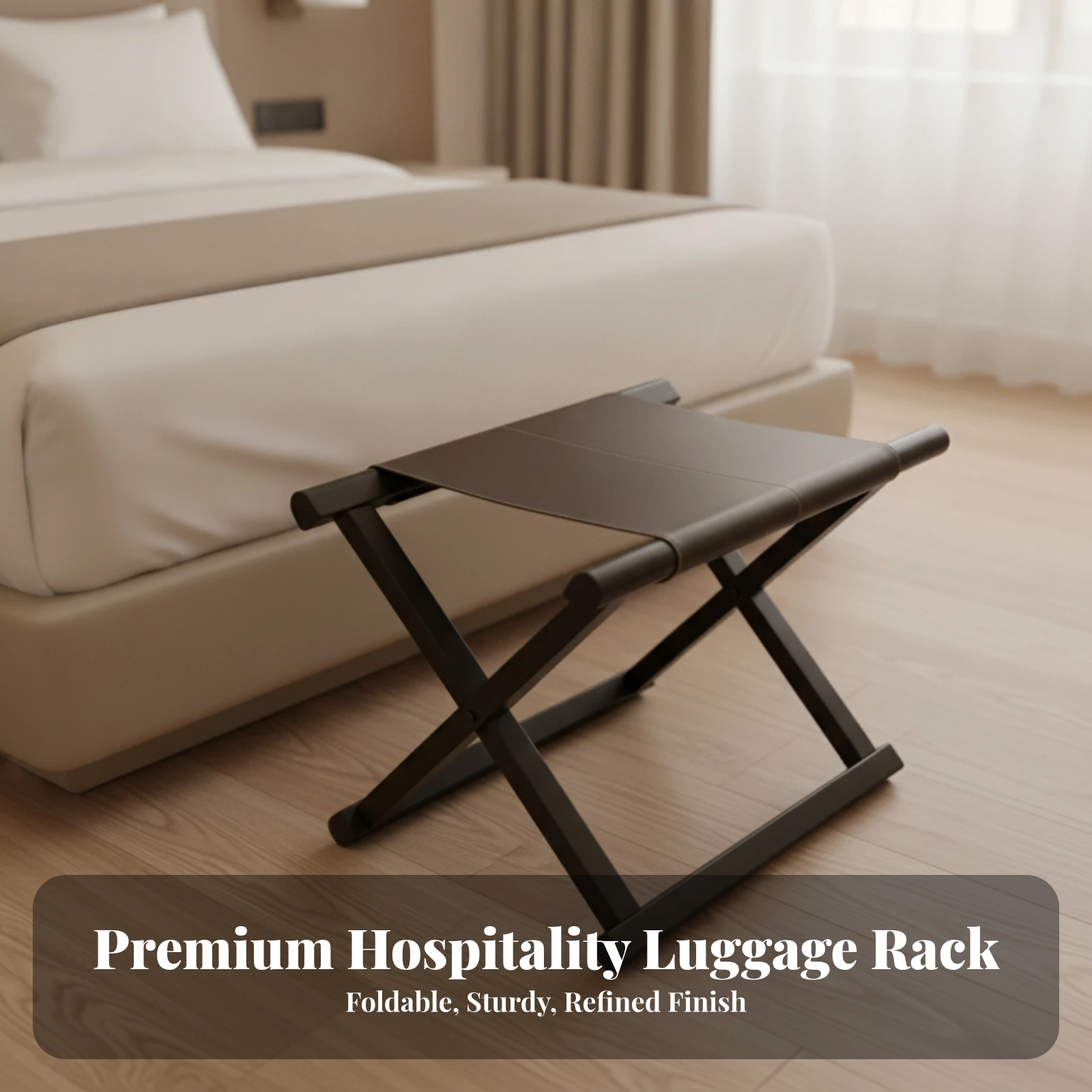 Folding Luggage Rack with Leather Stable Folding Luggage Rack Foldable Baggage Holder Space-Saving Furniture Compact
