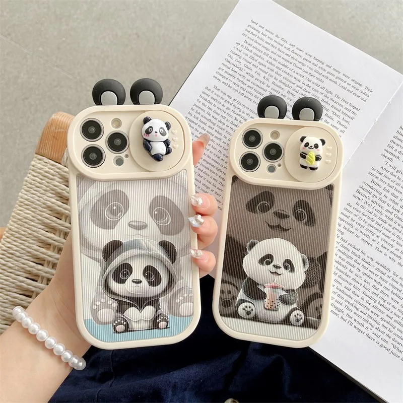 

Cute Animal Panda Rabbit Sliding Window Protection Girl Cover Phone Cover Case For Iphone 14 13 12 11 Pro Max Soft Coque Fundas