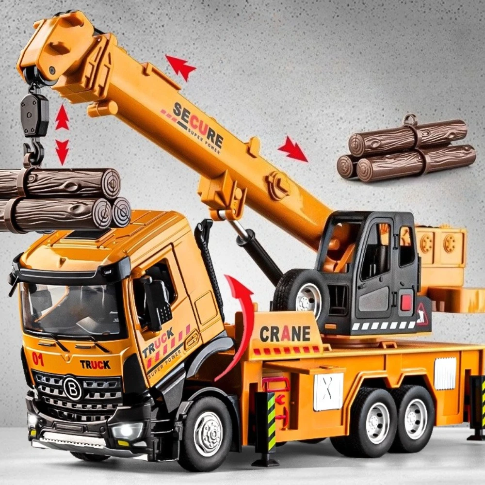 

1:24 Alloy Crane Mixer Truck Diecast Model Dump Vehice Toys Car Doors Opened Sound Light Pull Back Miniature Toy Children's Gift