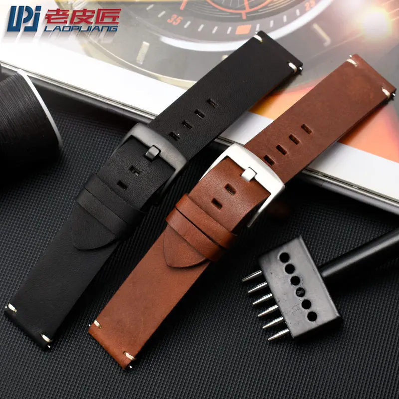 العالمي حزام جلد طبيعي (Watch) ساعة ، الرجال جلد البقر الإفراج السريع حزام ، أسود ، براون ، هاميلتون ، تيميكس ، سايكو ، 20 مللي متر ، 22 مللي متر