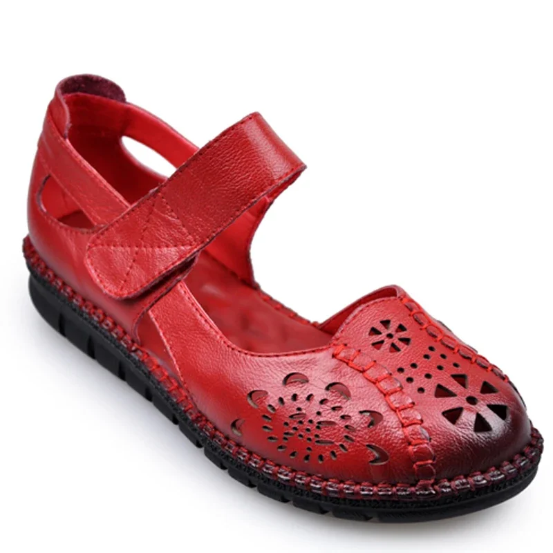 BEYARNE Summer New Soft Bottom Flat Genuine Leather Women Shoes Personality Hollow Women Sandals Retro Handmade Sandals sapato