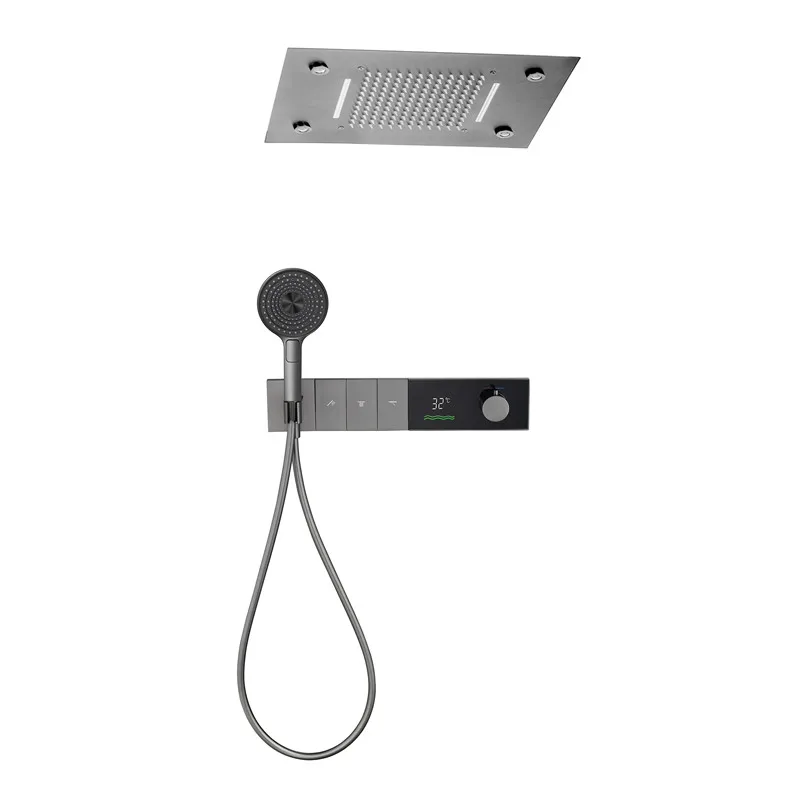 

Large Size LED Shower System Thermostatic Concealed Shower Mixer Rainfall Shower Set Black Faucet System