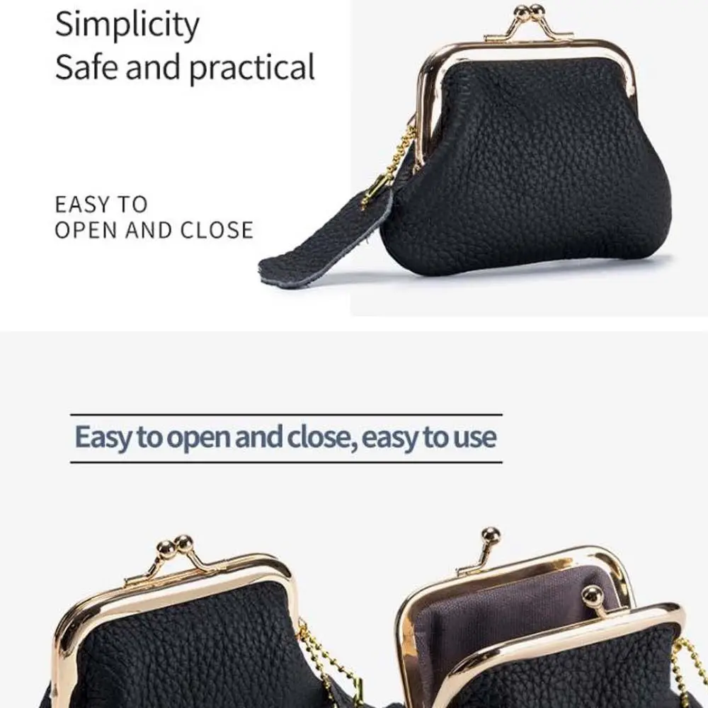 Borsa per gioielli Mini portamonete chiavi/rossetti/archiviazione per auricolari Portafoglio in pelle con chiusura a bacio Borsa per piccoli oggetti in pelle di mucca tinta unita regalo