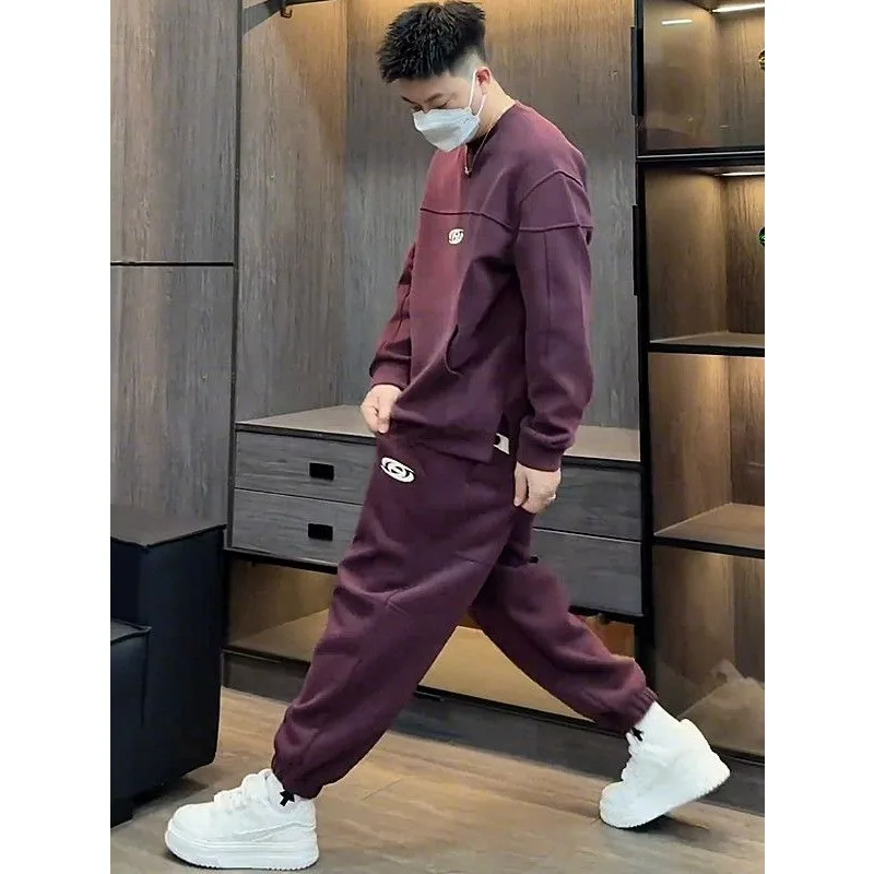 

Winter New Style Velvet Thickened Solid Color Sports and Leisure Suit Men's Casual Sweatshirt and Sweatpants Two-piece Set