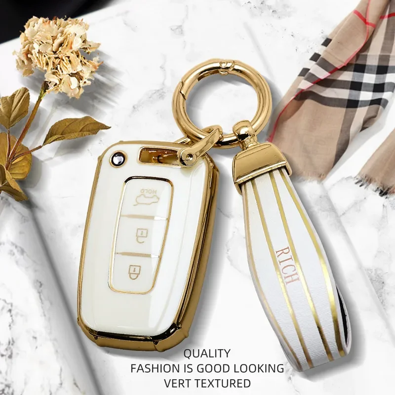 

Luxurious Golden Edge Remote Car Key Case Cover For KIA Sportage Forte K2 K5 For Hyundai Solaris HB20 Veloster SR IX35 Sonata