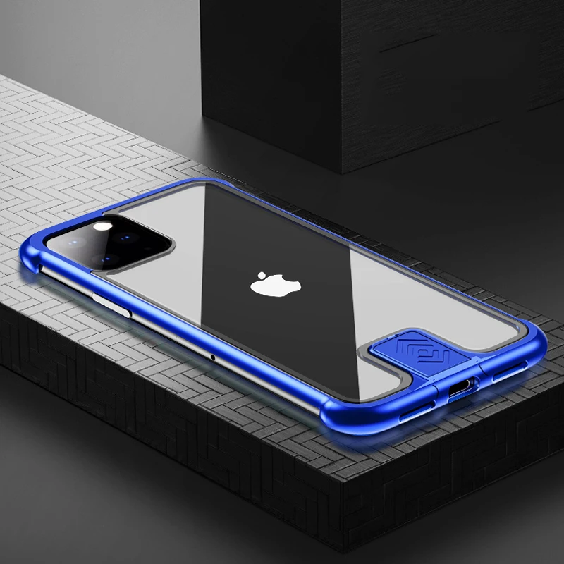 Case For Iphone 11 Pro 9h Hardness Clear Tempered Glass Aluminum Metal Slide Case Cover For Apple Iphone11 Pro Hard Cases