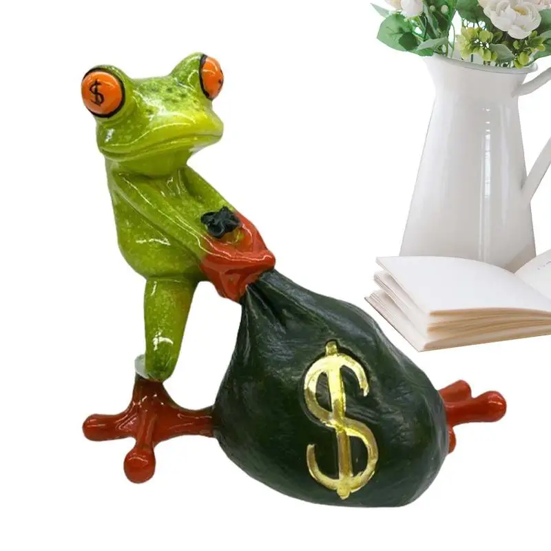 Frog Ornament Money Frog Statue Frog Dollar Sign Money Ornament  Resin Frog Garden Statue Feng Shui Fortune Frog home Decoration