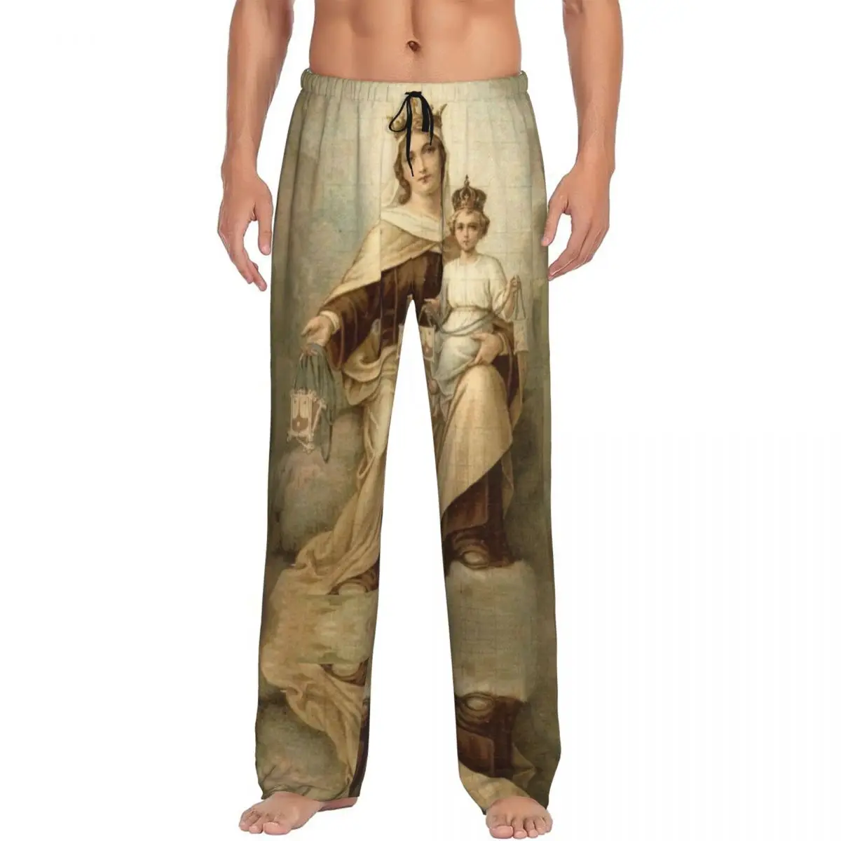 Custom Our Lady Of Mount Carmel Pajama Pants Men's Catholic Virgin Mary Lounge Sleep Stretch Sleepwear Bottoms with Pockets